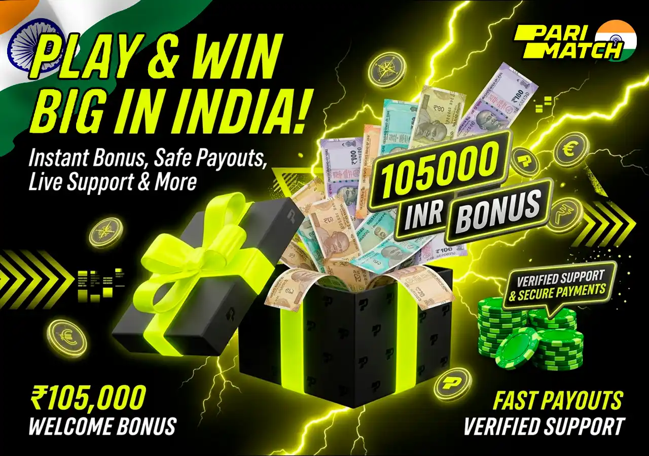 Parimatch welcome bonus gift box up to 105000 INR for slots and 20000 INR for sports